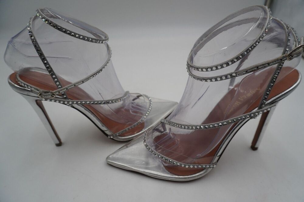 Andrea Wazen Sz 40 Swarovski Crystal Embellishments Clear PVC Stiletto Heels NWT